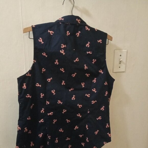 J.Crew Factory Sz M blue sleeveless Blouse 'Lobster' print - Picture 5 of 5